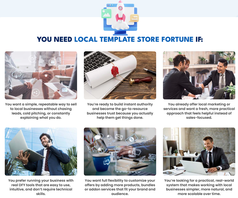 Who should use Local Template Store Fortune including freelancers, agencies, marketers and digital entrepreneurs