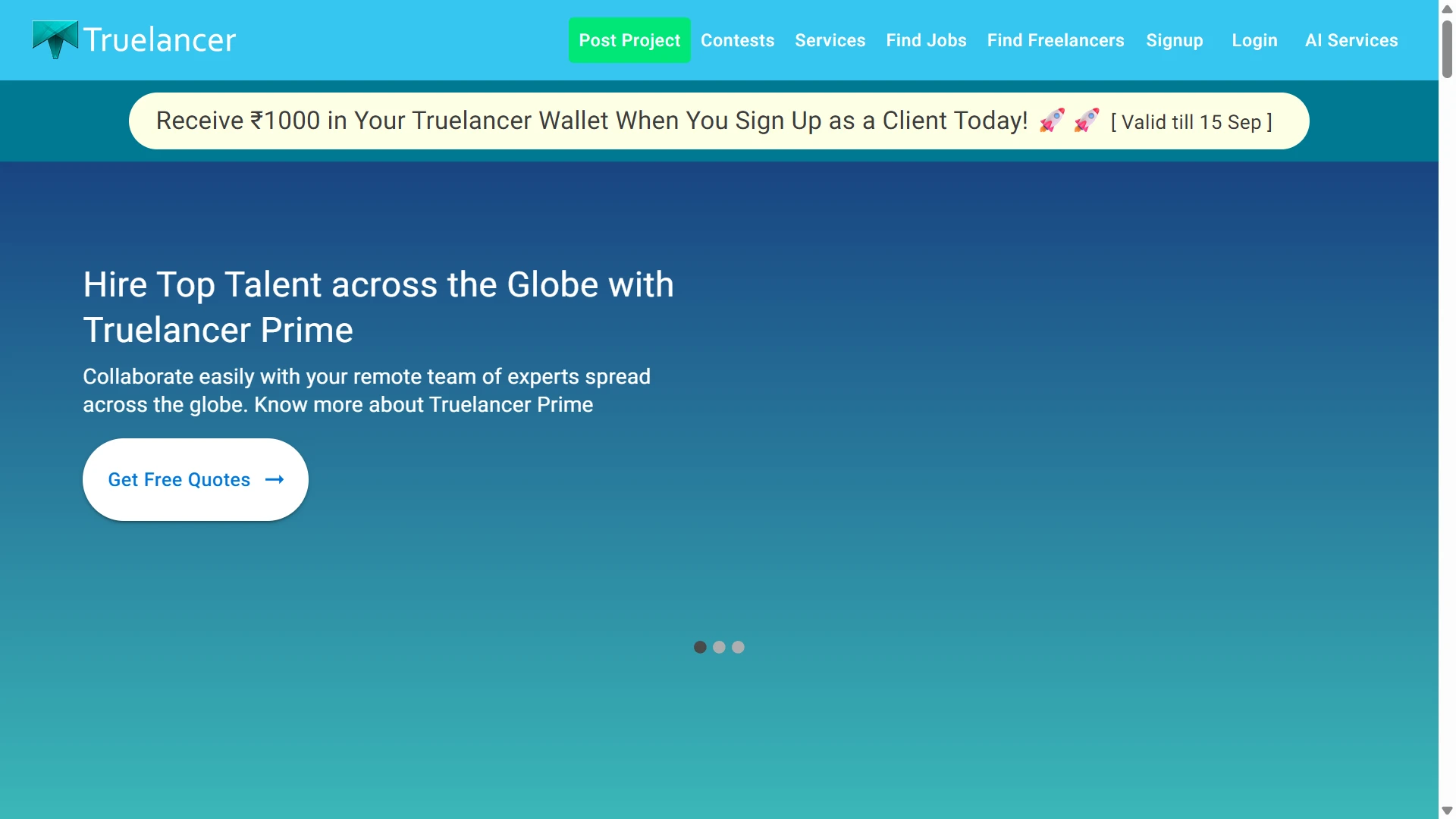 Truelancer homepage